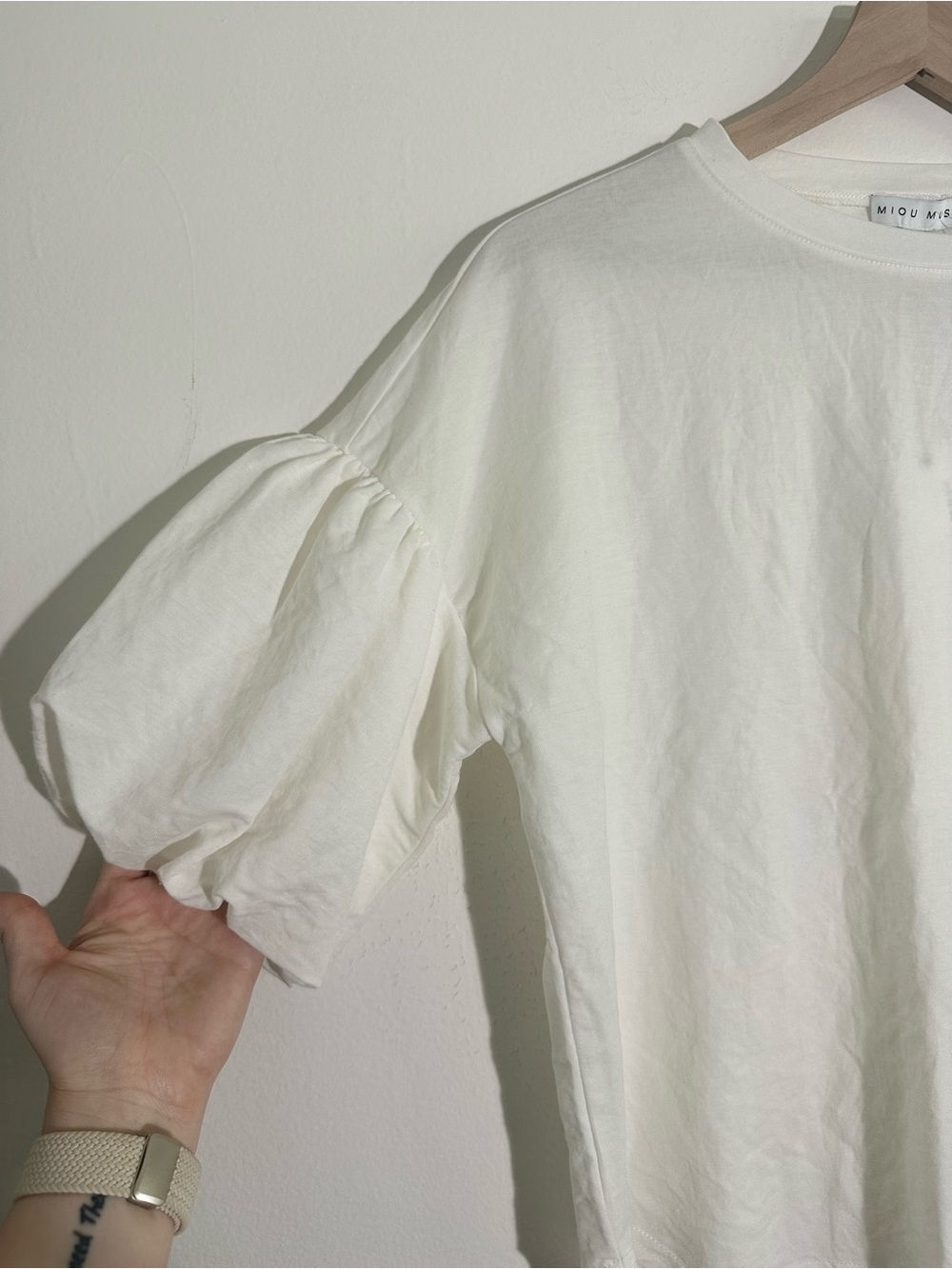 Miou Muse - White Puff Sleeve Cotton Top